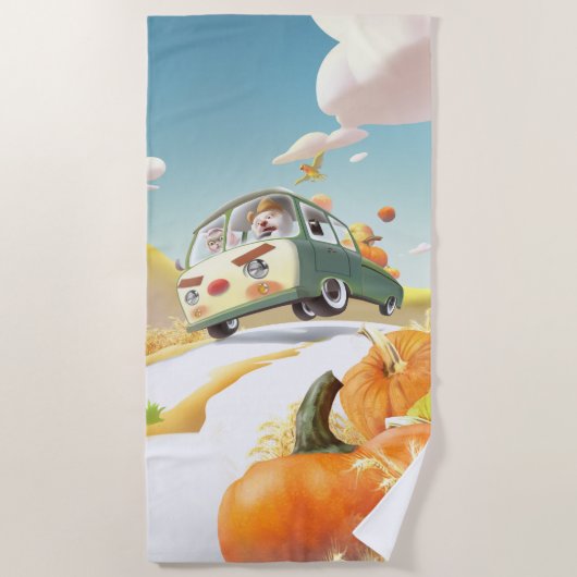Whimsical Pumpkin Ride Strandtuch (Vorderseite)