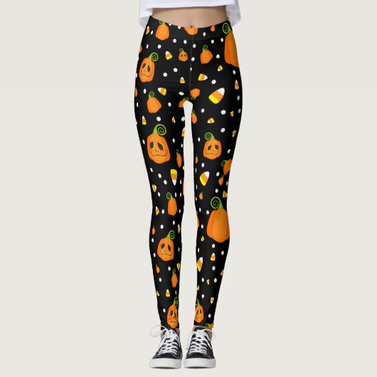 Whimsical Pumpkins & Candy Mais Fun Halloween Leggings (Vorderseite)