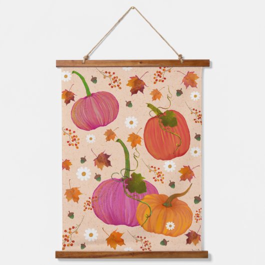 Whimsical Pumpkins Herbstlaubs Wandteppich Mit Holzrahmen (Vorderseite)