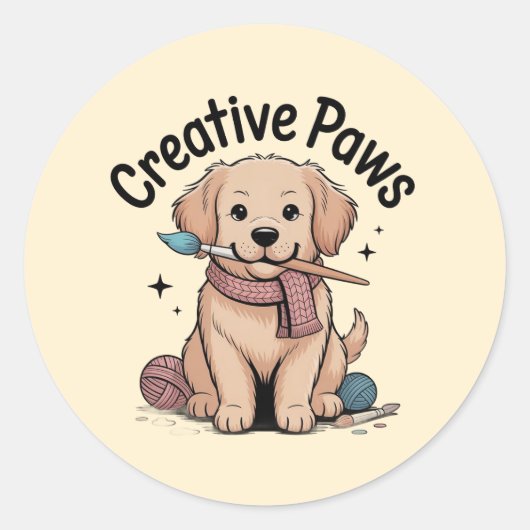 Whimsical Puppy Painter Yarn Enthusiast Sticker (Vorderseite)
