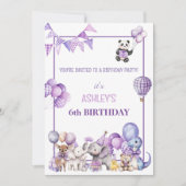 Whimsical Purple Animals Birthday Invitation Einladung (Vorderseite)