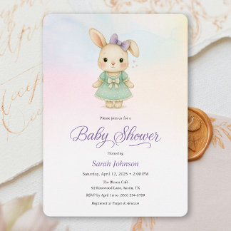 Whimsical Purple Bunny Girl Baby Shower Invite Einladung