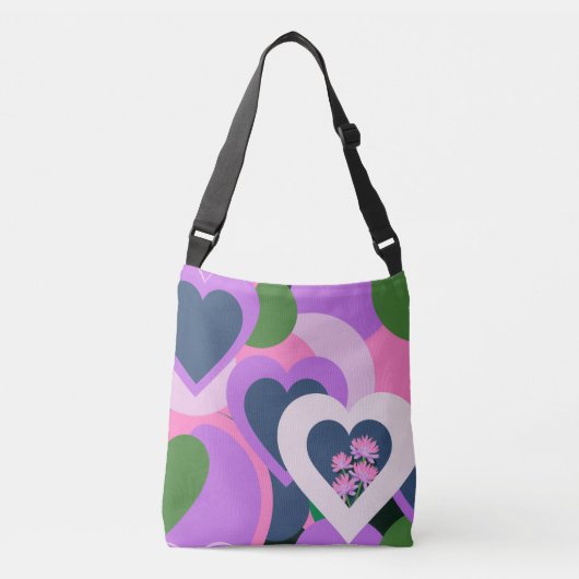 Whimsical Purple Heart Art Tote Tragetaschen Mit Langen Trägern (Vorderseite)