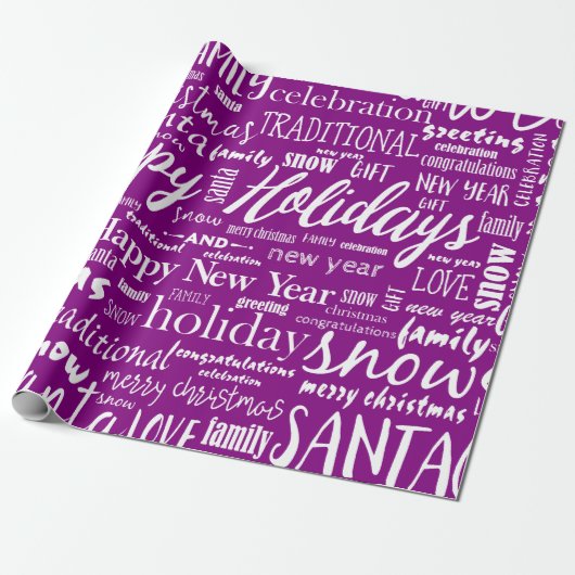 Whimsical Purple Merry Christmas Script Geschenkpapier (Ungerollt)
