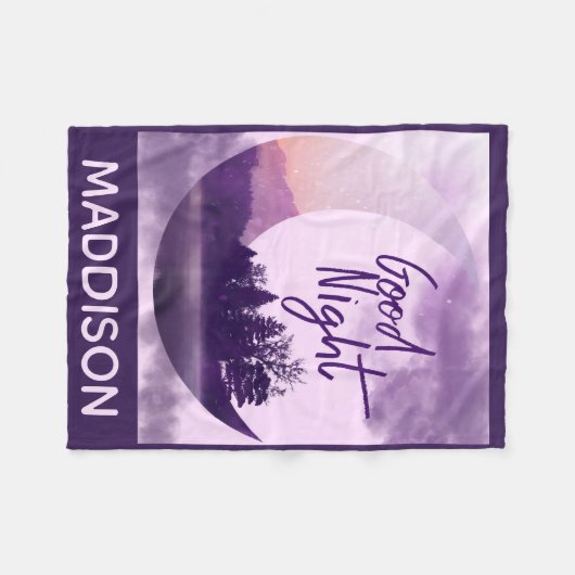 Whimsical Purple Moon Art Personalised Fleecedecke (Vorderseite (Horizontal))