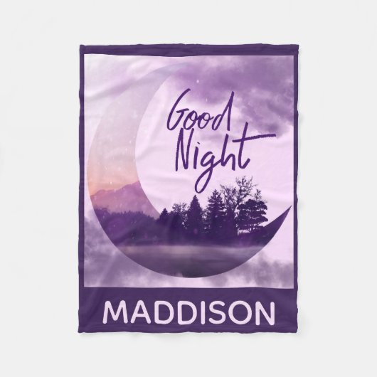 Whimsical Purple Moon Kunst Personalisiert Fleecedecke (Vorderseite)