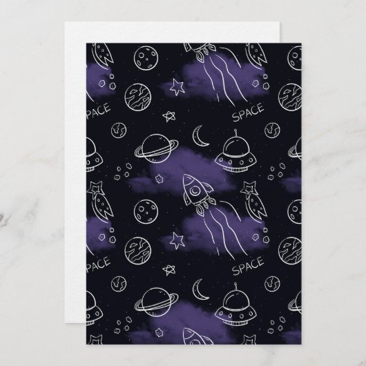 Whimsical Purple Outer Space Seamless Pattern Einladung (Vorne/Hinten)