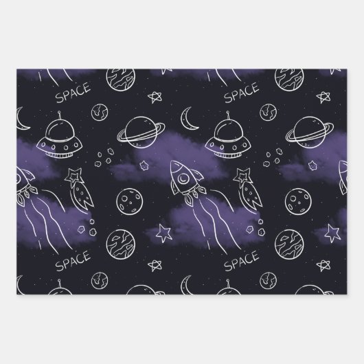 Whimsical Purple Outer Space Seamless Pattern Geschenkpapier Set (Vorderseite 3)