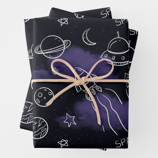 Whimsical Purple Outer Space Seamless Pattern Geschenkpapier Set (Beispiel)