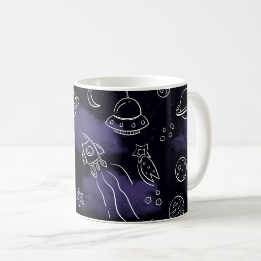 Whimsical Purple Outer Space Seamless Pattern Kaffeetasse (VorderseiteRechts)
