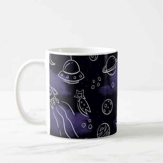 Whimsical Purple Outer Space Seamless Pattern Kaffeetasse (Links)