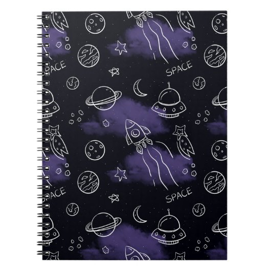 Whimsical Purple Outer Space Seamless Pattern Notizblock (Vorderseite)