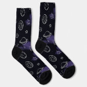 Whimsical Purple Outer Space Seamless Pattern Socken (Rechts)