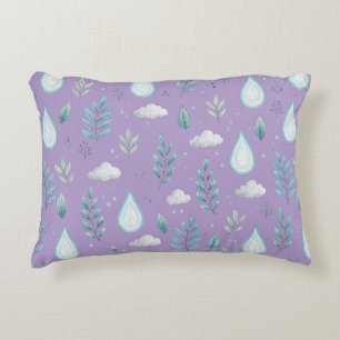 Whimsical Purple Rain Cloud & Tree Pattern Akzent  Dekokissen