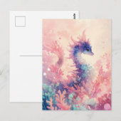 Whimsical Purple Seahorse in Pink Coral Postkarte (Vorne/Hinten)