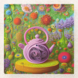 Whimsical Quill Teapot Landschaft Glasuntersetzer