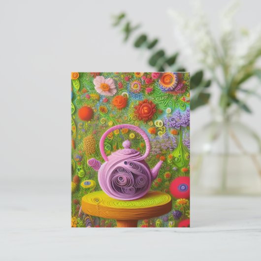 Whimsical Quill Teapot Landschaft Postkarte (Stehend Vorderseite)