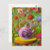 Whimsical Quill Teapot Landschaft Postkarte (Vorne/Hinten)
