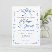 Whimsical Quirky Blue Hand Drawn Wedding Einladung (Stehend Vorderseite)