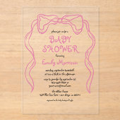 Whimsical Quirky Blush Pink Bow Baby Dusche Acryleinladungen (Vorderseite)