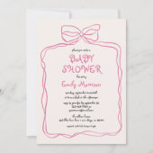 Whimsical Quirky Blush Pink Bow Baby Dusche Einladung (Vorderseite)