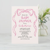 Whimsical Quirky Blush Pink Bow Baby Dusche Einladung (Stehend Vorderseite)
