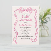 Whimsical Quirky Blush Pink Bow Baby Dusche Einladung (Stehend Vorderseite)