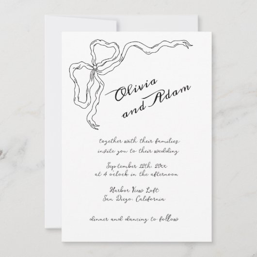 Whimsical Quirky Bow Handwriting Elegant Wedding Einladung (Vorderseite)