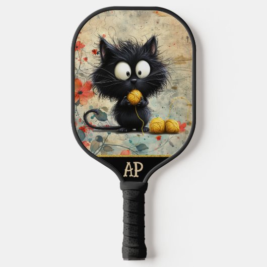 *~* Whimsical Quirky Cat AP68 Floral 11 FOTO Pickleball Schläger (Vorderseite)