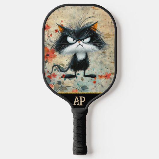 *~* Whimsical Quirky Cat AP68 Floral 21 FOTO Pickleball Schläger (Vorderseite)