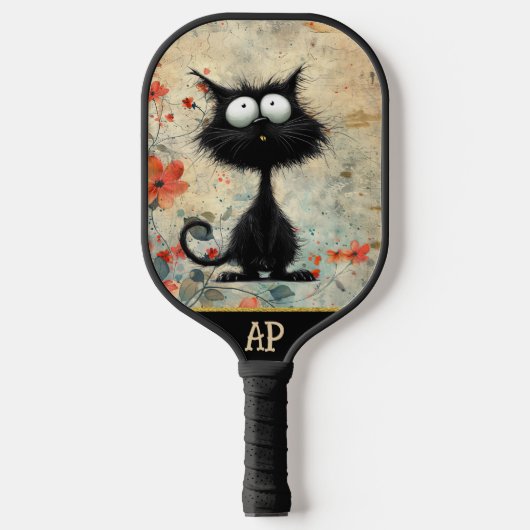 *~* Whimsical Quirky Cat AP68 Floral 9 FOTO Pickleball Schläger (Vorderseite)