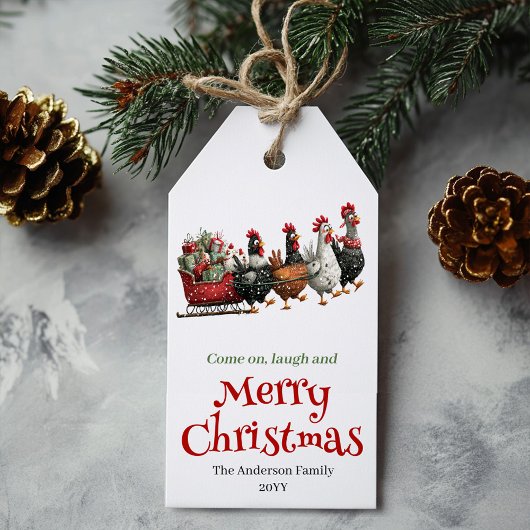 Whimsical Quirky Chickens Xmas Gift Tag Geschenkanhänger