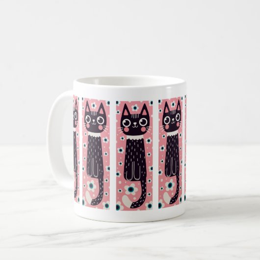 Whimsical Quirky Doodle Black Cat Zeichnend Kaffeetasse (Vorderseite Links)