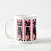 Whimsical Quirky Doodle Black Cat Zeichnend Kaffeetasse (Links)