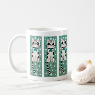 Whimsical Quirky Doodle Cat Zeichnend Kaffeetasse