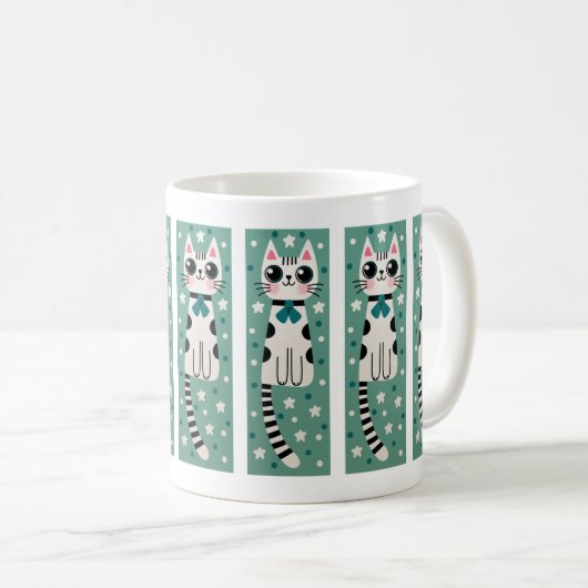 Whimsical Quirky Doodle Cat Zeichnend Kaffeetasse (VorderseiteRechts)