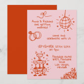 Whimsical Quirky Doodle Fun Pink Red Wedding Einladung (Vorne/Hinten)