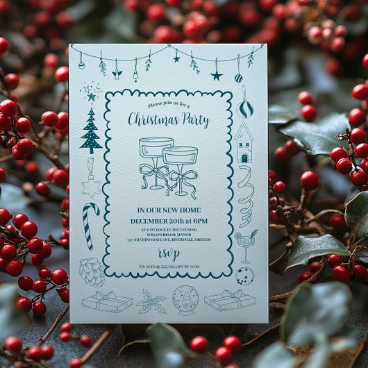 Whimsical Quirky Doodle Holiday Einladung