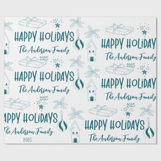 Whimsical Quirky Doodle Holiday Geschenkpapier (Flach)