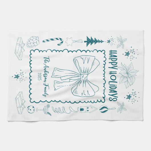 Whimsical Quirky Doodle Holiday Geschirrtuch (Horizontal)