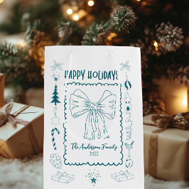 Whimsical Quirky Doodle Holiday Mittlere Geschenktüte