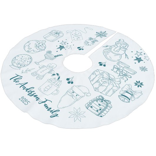Whimsical Quirky Doodle Holiday Polyester Weihnachtsbaumdecke (Schrägansicht)