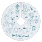 Whimsical Quirky Doodle Holiday Polyester Weihnachtsbaumdecke (Vorderseite)