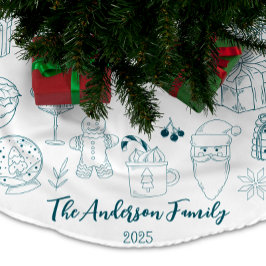 Whimsical Quirky Doodle Holiday Polyester Weihnachtsbaumdecke