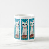 Whimsical Quirky Doodle White Cat and Books Kaffeetasse (Mittel)
