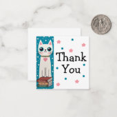 Whimsical Quirky Doodle White Cat and Books Mitteilungskarte (Vorderseite/Rückseite Beispiel)