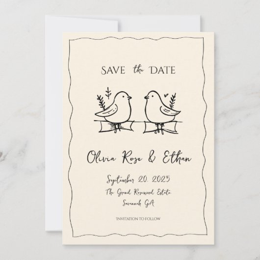 Whimsical Quirky Dove Hand Save the Date gezogen (Vorderseite)
