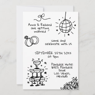 Whimsical Quirky Fun Doodle Illustrierte Hochzeit Einladung