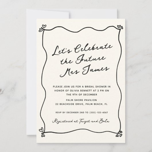 Whimsical Quirky Hand Drawing Brautparty Einladung (Vorderseite)