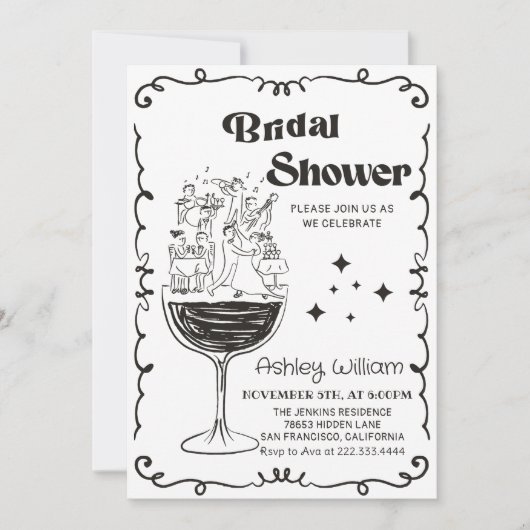 Whimsical Quirky Hand Drawing Cocktail Brautparty Einladung (Vorderseite)